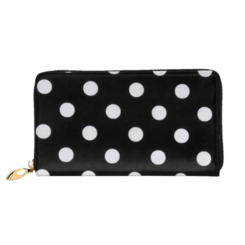 YFSGDLBN Geldbörse mit großem Punktemuster, lang, Echtleder, Münzgeldbörse, Clutch, Reißverschluss, Karten-Aufbewahrungstasche, Schwarz und Weiß von YFSGDLBN
