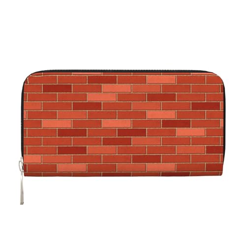 YFSGDLBN Geldbörse mit roter Ziegelmauer-Textur, bedrucktes Leder, lange Geldbörse aus echtem Leder, Schwarz , Einheitsgröße von YFSGDLBN