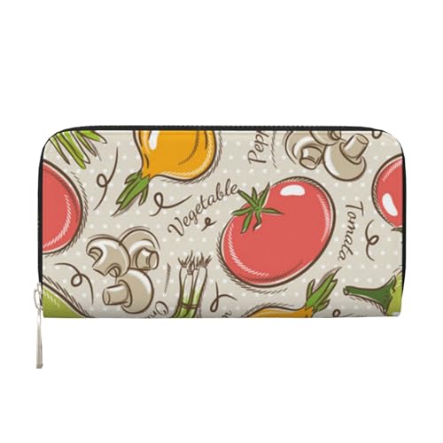 YFSGDLBN Gemüse Obst Bedruckte Leder Hand Geldbörse Lang Echtes Leder Geldbörse Münzbörse, Schwarz , Einheitsgröße von YFSGDLBN