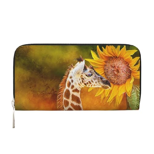 YFSGDLBN Giraffe und Sonnenblume bedrucktes Leder Handgeldbörse lange Geldbörse aus echtem Leder Geldbörse Münzbörse, Schwarz , Einheitsgröße von YFSGDLBN