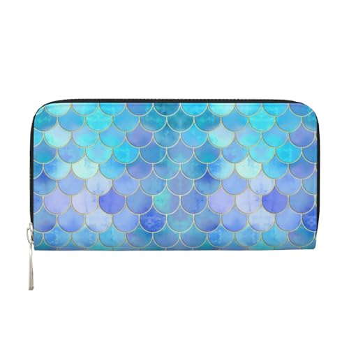 YFSGDLBN Goldfarbene Meerjungfrauenschuppe bedruckte Leder-Handgeldbörse lange Geldbörse aus echtem Leder, Schwarz , Einheitsgröße von YFSGDLBN
