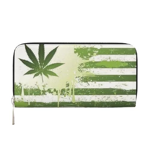 YFSGDLBN Grass Pot Leaf Printed Leather Hand Wallet Long Genuine Leather Wallet Coin Purse, Schwarz , Einheitsgröße von YFSGDLBN