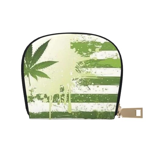 YFSGDLBN Grass Pot Leaf Printed Leather Shell Card Bag Zip Card Holder Coin Organizer, weiß, Einheitsgröße von YFSGDLBN