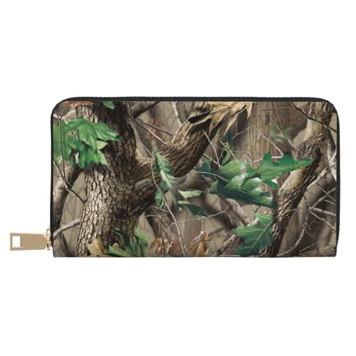 YFSGDLBN Hardwoods Green Camo Printed Long Leather Wallet Clutch Wallet Zip Card Case, weiß, Einheitsgröße von YFSGDLBN