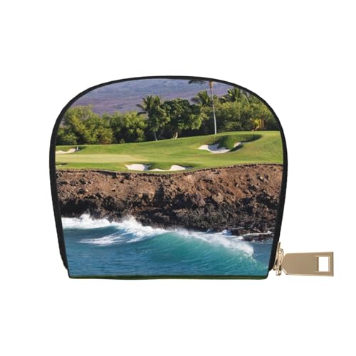 YFSGDLBN Hawaii Beach Golf Course Bedruckte Lederschale Kartentasche Reißverschluss Kartenhalter Münzorganizer, weiß, Einheitsgröße von YFSGDLBN