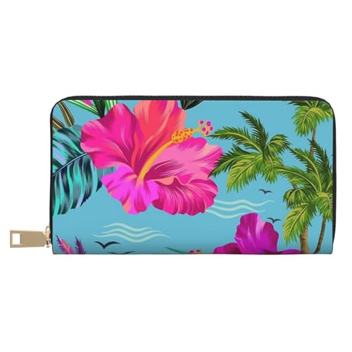 YFSGDLBN Hello Hawaii Printed Long Leather Wallet Clutch Wallet Zip Card Case, weiß, Einheitsgröße von YFSGDLBN