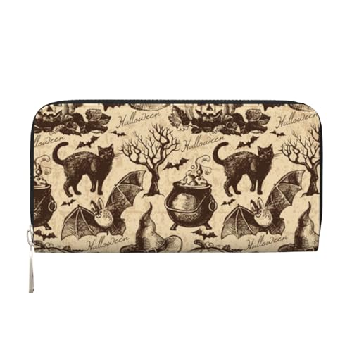 YFSGDLBN Hexenhut bedruckte Leder-Handgeldbörse lange Geldbörse aus echtem Leder Geldbörse Münzbörse, Schwarz , Einheitsgröße von YFSGDLBN