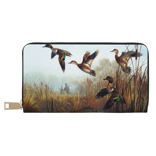 YFSGDLBN Jagd fliegende wilde bedruckte lange Ledergeldbörse Clutch Geldbörse Reißverschluss Kartenetui, weiß, Einheitsgröße von YFSGDLBN