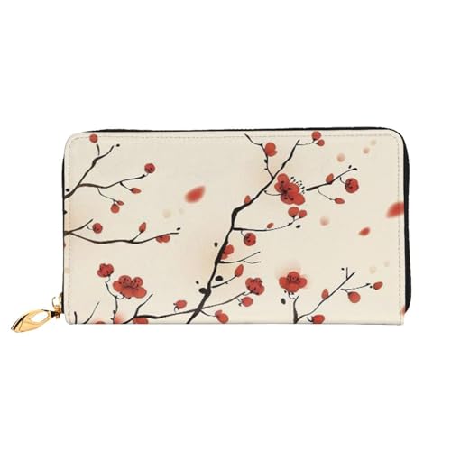 YFSGDLBN Japanische Frühlings-Pflaume Blumendruck lange Geldbörse aus echtem Leder Geldbörse Geldbörse Clutch-Geldbörse Reißverschluss Kartenaufbewahrungstasche von YFSGDLBN
