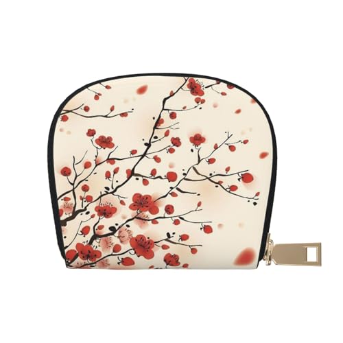 YFSGDLBN Japanische Frühlingspflaume Blumen gedruckt Leder Shell Kartenbeutel Reißverschluss Kartenhalter Münzorganizer, weiß, Einheitsgröße von YFSGDLBN