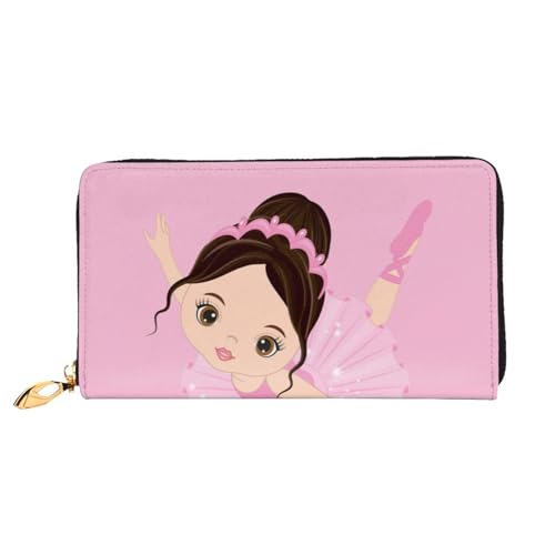 YFSGDLBN Kleine Ballerina Tanzende Mädchen bedruckte lange Geldbörse aus echtem Leder Münzgeldbörse Clutch-Geldbörse Reißverschluss Kartenaufbewahrungstasche von YFSGDLBN