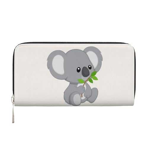 YFSGDLBN Koala Eat Blatt gedruckt Leder Hand Geldbörse lang Echtleder Geldbörse Münzbörse, Schwarz , Einheitsgröße von YFSGDLBN