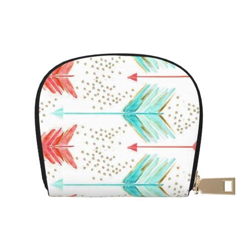 YFSGDLBN Koralle und blaugrüne Pfeile bedruckte Lederschale Kartenetui Reißverschluss Kartenhalter Münzorganizer, weiß, Einheitsgröße von YFSGDLBN
