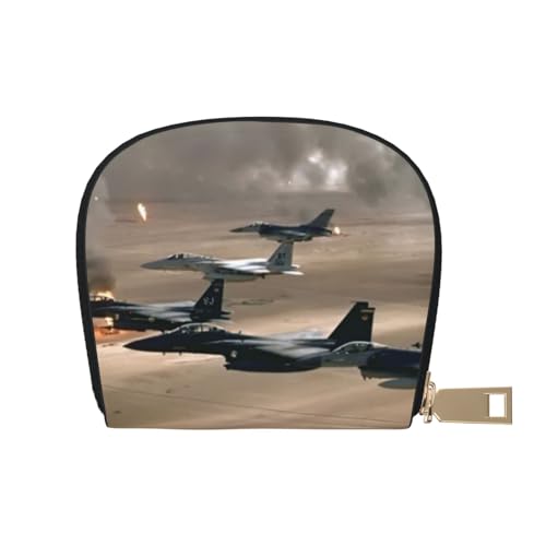 YFSGDLBN Kriegsflugzeug Bedruckte Lederschale Kartentasche Reißverschluss Kartenhalter Münzorganizer, weiß, Einheitsgröße von YFSGDLBN