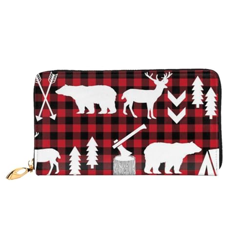 YFSGDLBN Kuh Hirsch Baum Weihnachten Gedruckt Lange Echtes Leder Geldbörse Münzgeldbörse Clutch Geldbörse Reißverschluss Karte Aufbewahrungstasche von YFSGDLBN
