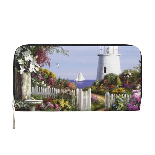 YFSGDLBN Leuchtturm Diamant Malerei gedruckt Leder Handgeldbörse lange Geldbörse aus echtem Leder Geldbörse Münzbörse, Schwarz , Einheitsgröße von YFSGDLBN