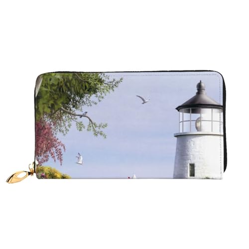 YFSGDLBN Leuchtturm Diamantmalerei gedruckt lange Geldbörse aus echtem Leder Geldbörse Geldbörse Clutch Geldbörse Reißverschluss Karte Aufbewahrungstasche von YFSGDLBN