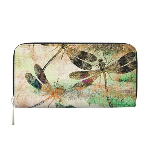 YFSGDLBN Libelle Libellen Vintage Bedruckte Leder Hand Geldbörse Lange Echtes Leder Geldbörse Münzbörse, Schwarz , Einheitsgröße von YFSGDLBN