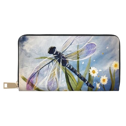 YFSGDLBN Libelle Malerei gedruckt lange Leder Geldbörse Clutch Geldbörse Reißverschluss Kartenetui, weiß, Einheitsgröße von YFSGDLBN