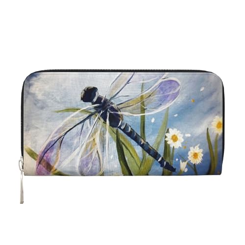 YFSGDLBN Libellenmalerei bedruckte Leder-Handgeldbörse lange Geldbörse aus echtem Leder Geldbörse Münzbörse, Schwarz , Einheitsgröße von YFSGDLBN