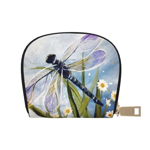 YFSGDLBN Libellenmalerei bedruckte Lederschale Kartenbeutel Reißverschluss Kartenhalter Münzorganizer, weiß, Einheitsgröße von YFSGDLBN