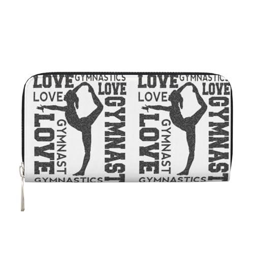 YFSGDLBN Love Gymnastics bedruckte Leder-Handbrieftasche lange Geldbörse aus echtem Leder Geldbörse Münzbörse, Schwarz , Einheitsgröße von YFSGDLBN