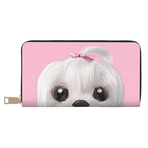 YFSGDLBN Lovely Malteser Dog Printed Long Leather Wallet Clutch Wallet Zip Card Case, weiß, Einheitsgröße von YFSGDLBN