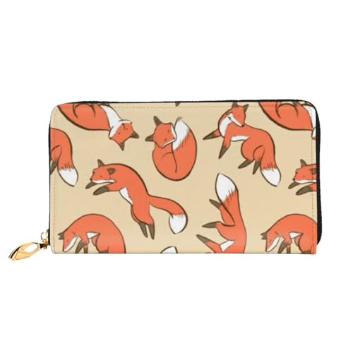 YFSGDLBN Many Foxes Printed Long Genuine Leather Wallet Coin Purse Clutch Wallet Zip Card Storage Bag von YFSGDLBN