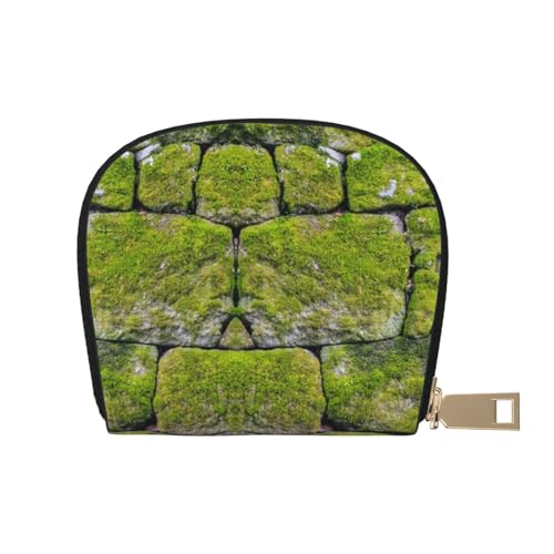 YFSGDLBN Moss Stone Pavement Printed Leather Shell Card Bag Zip Card Holder Coin Organizer, weiß, Einheitsgröße von YFSGDLBN