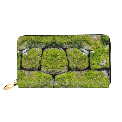 YFSGDLBN Moss Stone Pavement Printed Long Genuine Leather Wallet Coin Purse Clutch Wallet Zip Card Storage Bag von YFSGDLBN