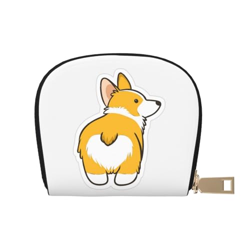 YFSGDLBN Niedliche Corgi Butt bedruckte Lederschalen-Kartentasche, Reißverschluss, Kartenhalter, Münz-Organizer, weiß, Einheitsgröße von YFSGDLBN
