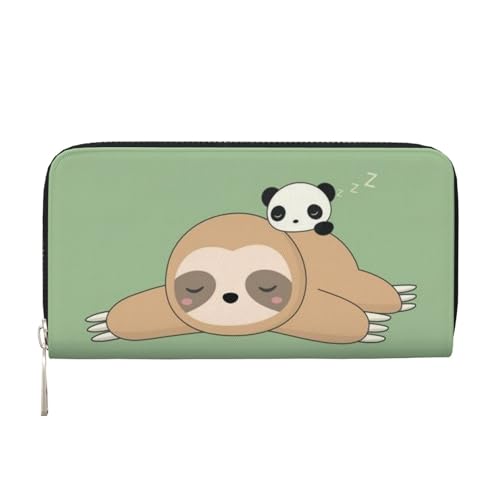 YFSGDLBN Niedliche Panda und Faultier bedruckte Leder-Handgeldbörse lange Geldbörse aus echtem Leder Geldbörse Münzbörse, Schwarz , Einheitsgröße von YFSGDLBN