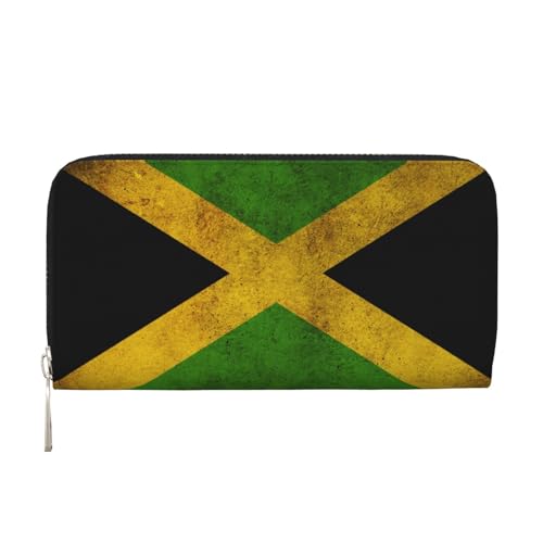YFSGDLBN Old Jamaican Flag Printed Leather Hand Wallet Long Genuine Leather Wallet Coin Purse, Schwarz , Einheitsgröße von YFSGDLBN