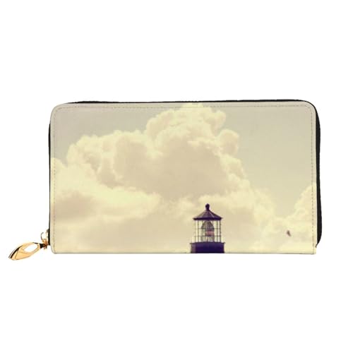 YFSGDLBN Old Lighthouse Printed Long Genuine Leather Wallet Coin Purse Clutch Wallet Zip Card Storage Bag von YFSGDLBN