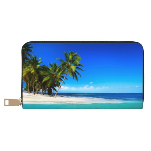 YFSGDLBN Palm Trees and Clear Sea Printed Long Leather Wallet Clutch Wallet Zip Card Case, weiß, Einheitsgröße von YFSGDLBN