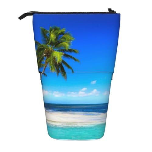 YFSGDLBN Palmen und klares Meer bedrucktes Teleskop-Federmäppchen, vertikales Federmäppchen von YFSGDLBN