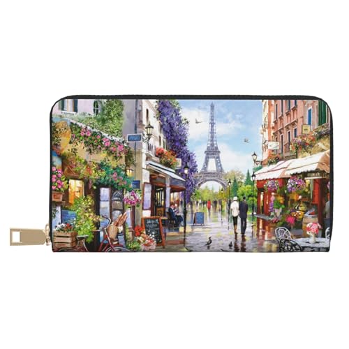 YFSGDLBN Paris Street Scene Eiffelturm Printed Long Leather Wallet Clutch Wallet Zip Card Case, weiß, Einheitsgröße von YFSGDLBN