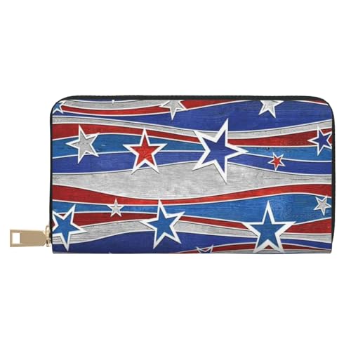 YFSGDLBN Patriotic Stars Strips Independence Day Printed Long Leather Wallet Clutch Wallet Zip Card Case, weiß, Einheitsgröße von YFSGDLBN