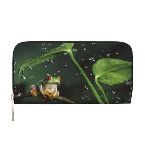 YFSGDLBN Peace Tree Frosch bedruckte Leder-Handgeldbörse lange Geldbörse aus echtem Leder Geldbörse Münzbörse, Schwarz , Einheitsgröße von YFSGDLBN