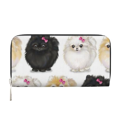 YFSGDLBN Pomeranians Pattern Printed Leather Hand Wallet Long Genuine Leather Wallet Coin Purse, Schwarz , Einheitsgröße von YFSGDLBN
