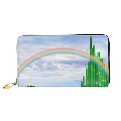 YFSGDLBN Poppies Field Yellow Brick Road Printed Long Genuine Leather Wallet Coin Purse Clutch Wallet Zip Card Storage Bag von YFSGDLBN