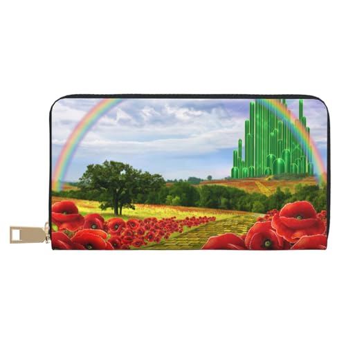 YFSGDLBN Poppies Field Yellow Brick Road Printed Long Leather Wallet Clutch Wallet Zip Card Case, weiß, Einheitsgröße von YFSGDLBN