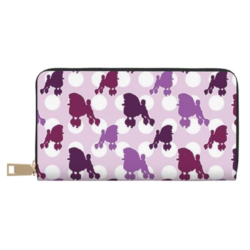 YFSGDLBN Purple Poodle Polka Dot Printed Long Leather Wallet Clutch Wallet Zip Card Case, weiß, Einheitsgröße von YFSGDLBN