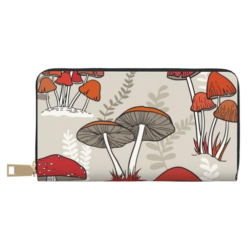 YFSGDLBN Red Mushrooms Printed Long Leather Wallet Clutch Wallet Zip Card Case, weiß, Einheitsgröße von YFSGDLBN