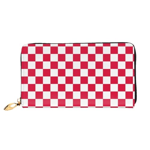 YFSGDLBN Rot-Weiß bedruckte lange Geldbörse aus echtem Leder Münzgeldbörse Clutch-Geldbörse Reißverschluss Kartenaufbewahrungstasche von YFSGDLBN