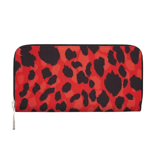 YFSGDLBN Rotes Leopardenmuster bedrucktes Leder Handbrieftasche lange Geldbörse aus echtem Leder Geldbörse Münzbörse, Schwarz , Einheitsgröße von YFSGDLBN