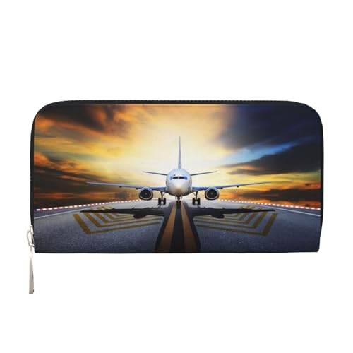 YFSGDLBN Rucksack Flugzeug Bedruckte Leder Handbrieftasche Lang Echtes Leder Geldbörse Münzbörse, Schwarz , Einheitsgröße von YFSGDLBN