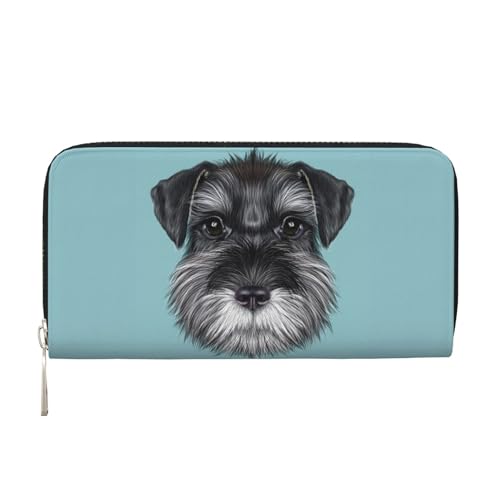 YFSGDLBN Schnauzer Blau Bedruckte Leder Handgeldbörse Lang Echtleder Geldbörse Münzbörse, Schwarz , Einheitsgröße von YFSGDLBN