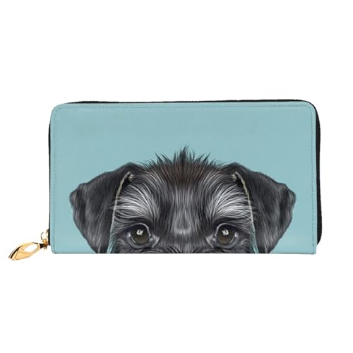 YFSGDLBN Schnauzer Blau bedruckte lange Geldbörse aus echtem Leder Geldbörse Geldbörse Clutch-Geldbörse Reißverschluss Kartenaufbewahrungstasche von YFSGDLBN