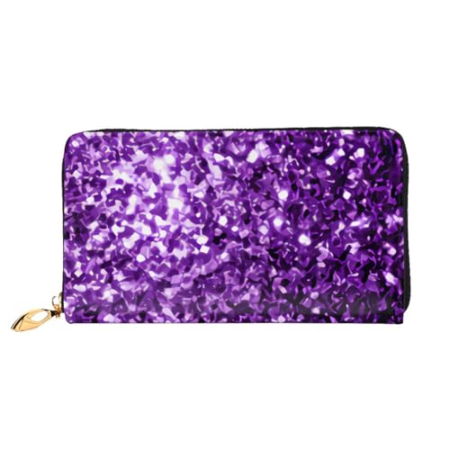 YFSGDLBN Schöne lila Glitzer bedruckte lange Geldbörse aus echtem Leder Geldbörse Münzgeldbörse Clutch-Geldbörse Reißverschluss Kartenaufbewahrungstasche von YFSGDLBN